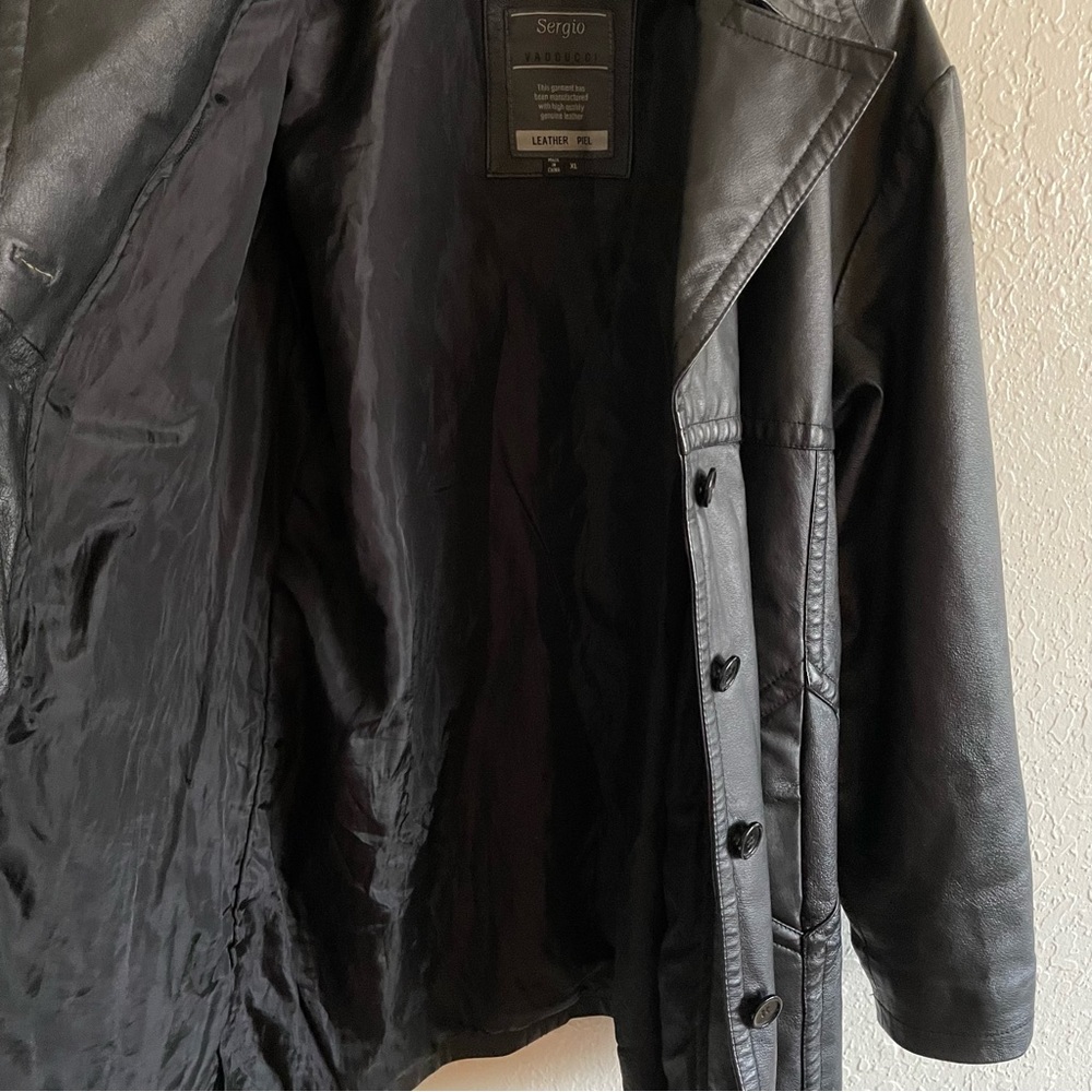Vintage Sergio Vadducci leather trench coat jacket black, XL - Picture 6 of 13